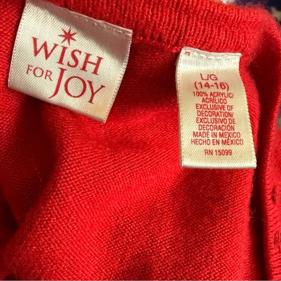 Wish for Joy Red Snowman Cardigan Sweater Large Christmas Embroidered - Picture 4 of 6